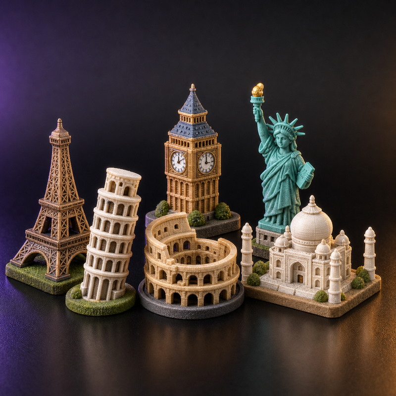 Set de seis monumentos del mundo impresos en 3D