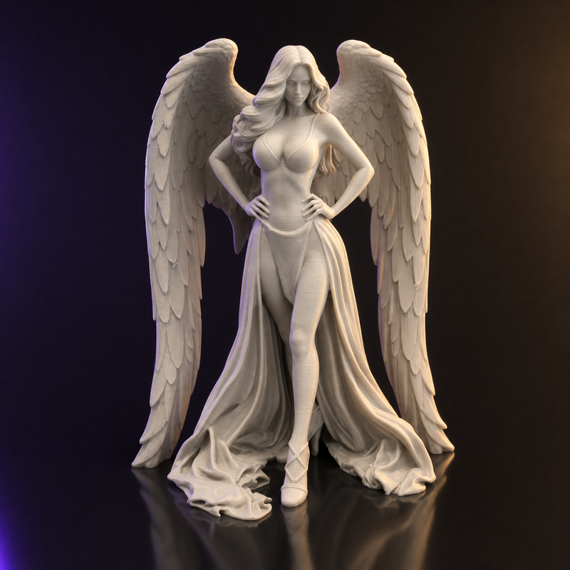 Escultura de mujer alada celestial impresa en 3D