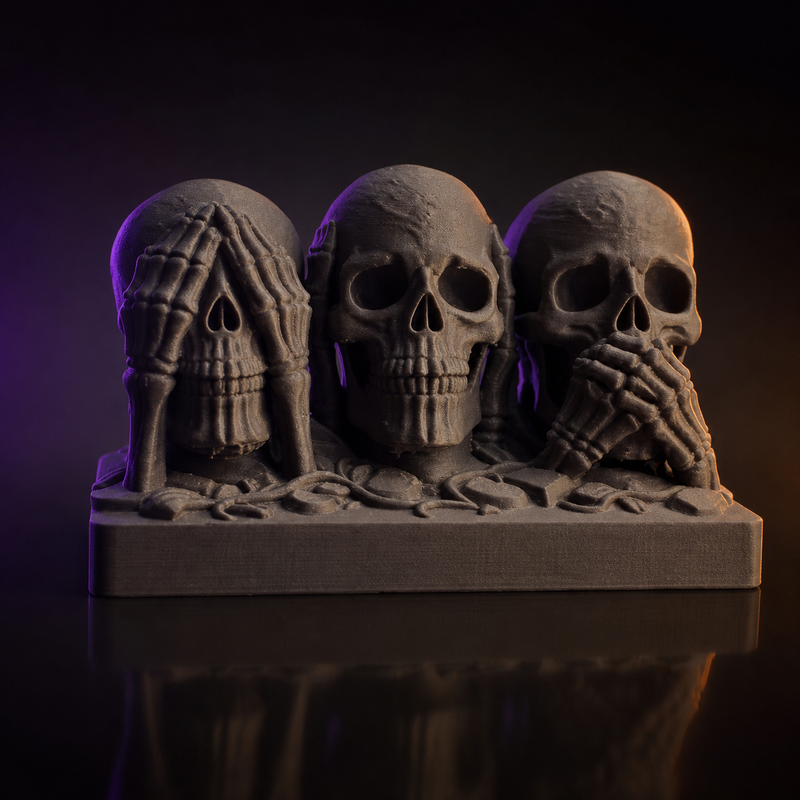 Trío de calaveras ver oír y callar impreso en 3D