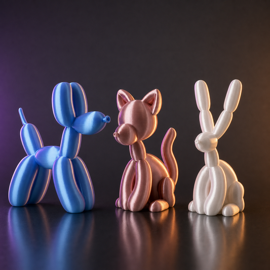 Set de perro gato y conejo estilo globo impresos en 3D