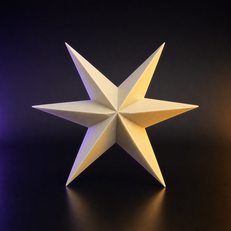 Estrella plegada escultural impresa en 3D con acabado marfil