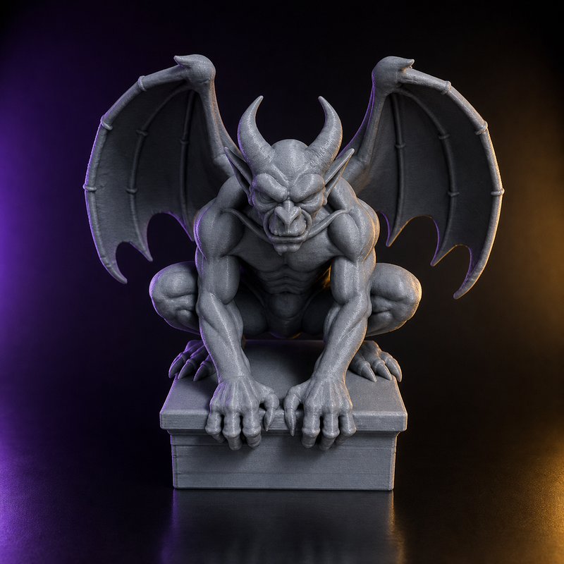 Gárgola gótica centinela con alas impresa en 3D