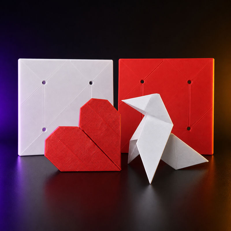 Kit de corazón y pájaro estilo origami impreso en 3D