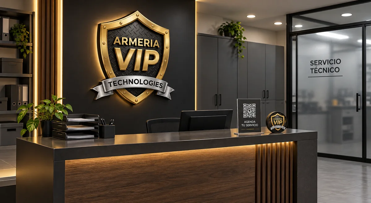 Propuesta conceptual de señalización y contacto para recepción de Armería VIP Technologies