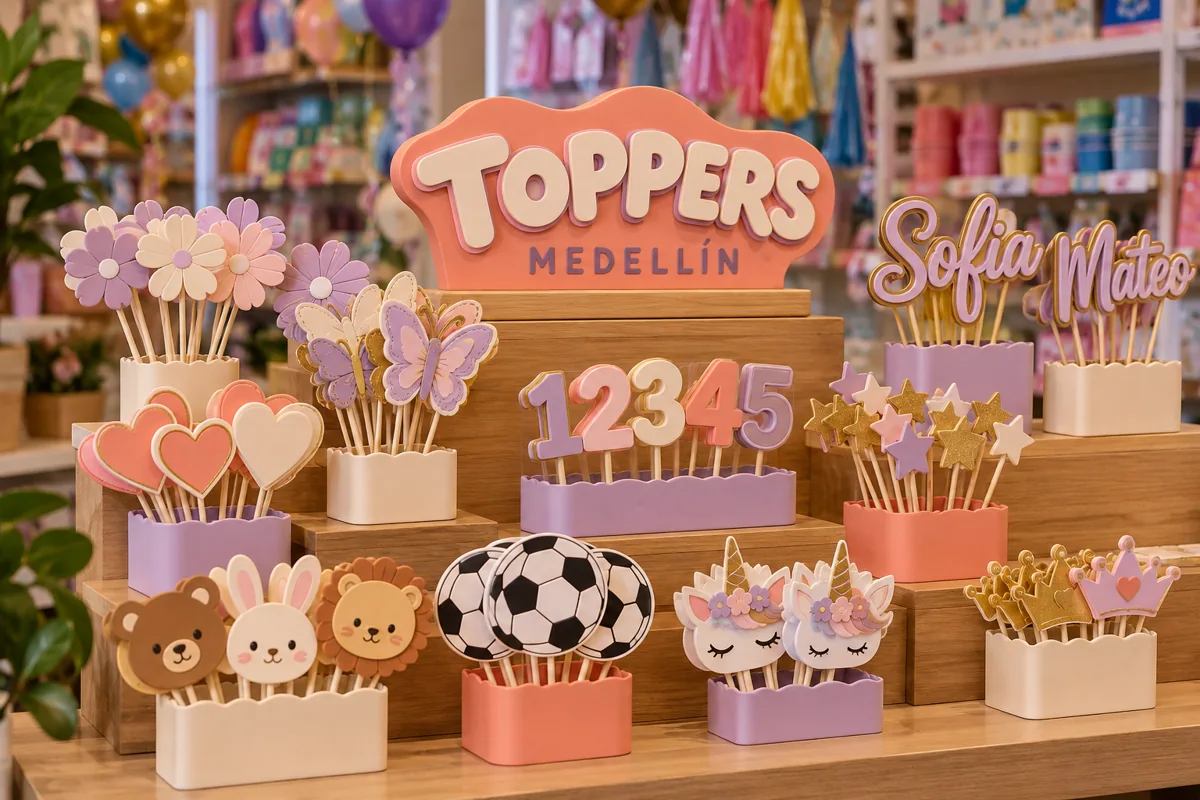 Propuesta conceptual de exhibidores para toppers y accesorios de fiestas